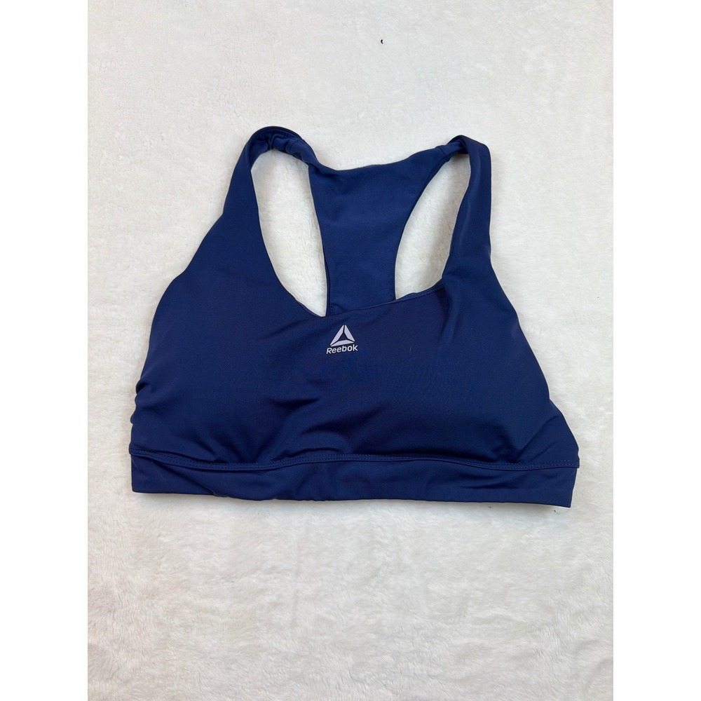 Reebok Womens Navy Blue Racerback Sports Bra Medium Impact Activewear Size L